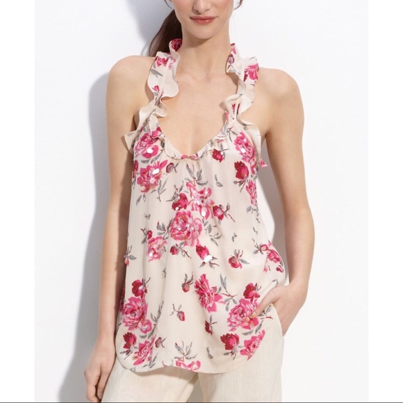 Rebecca Taylor Tops - Rebecca Taylor Silk Rose Garden Beaded Blouse Sz 2